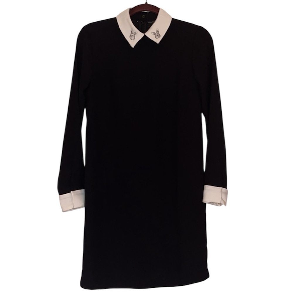 NWT Victoria Beckham Target Black Dress White Bunny Collar XS Wednesday Addams